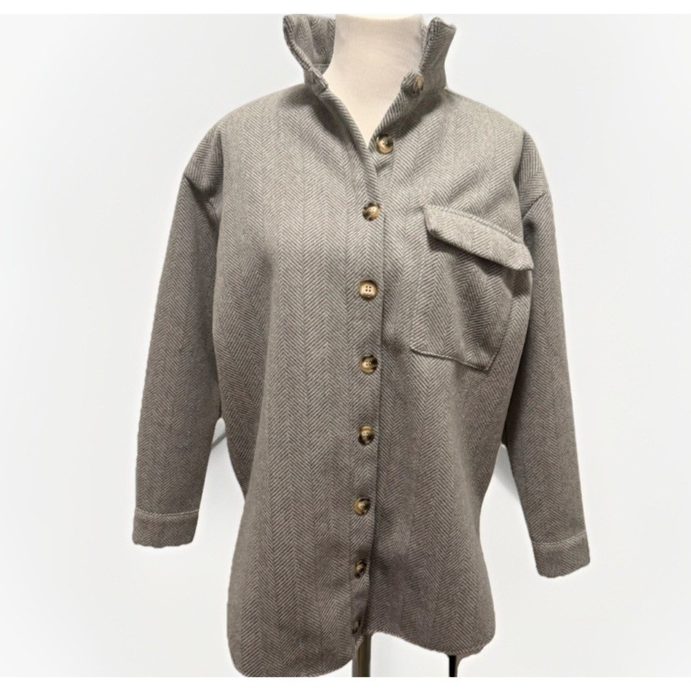 Missguided Kehlani Oversized Light Gray Wool Shirt Jacket Women's‎ Size 2